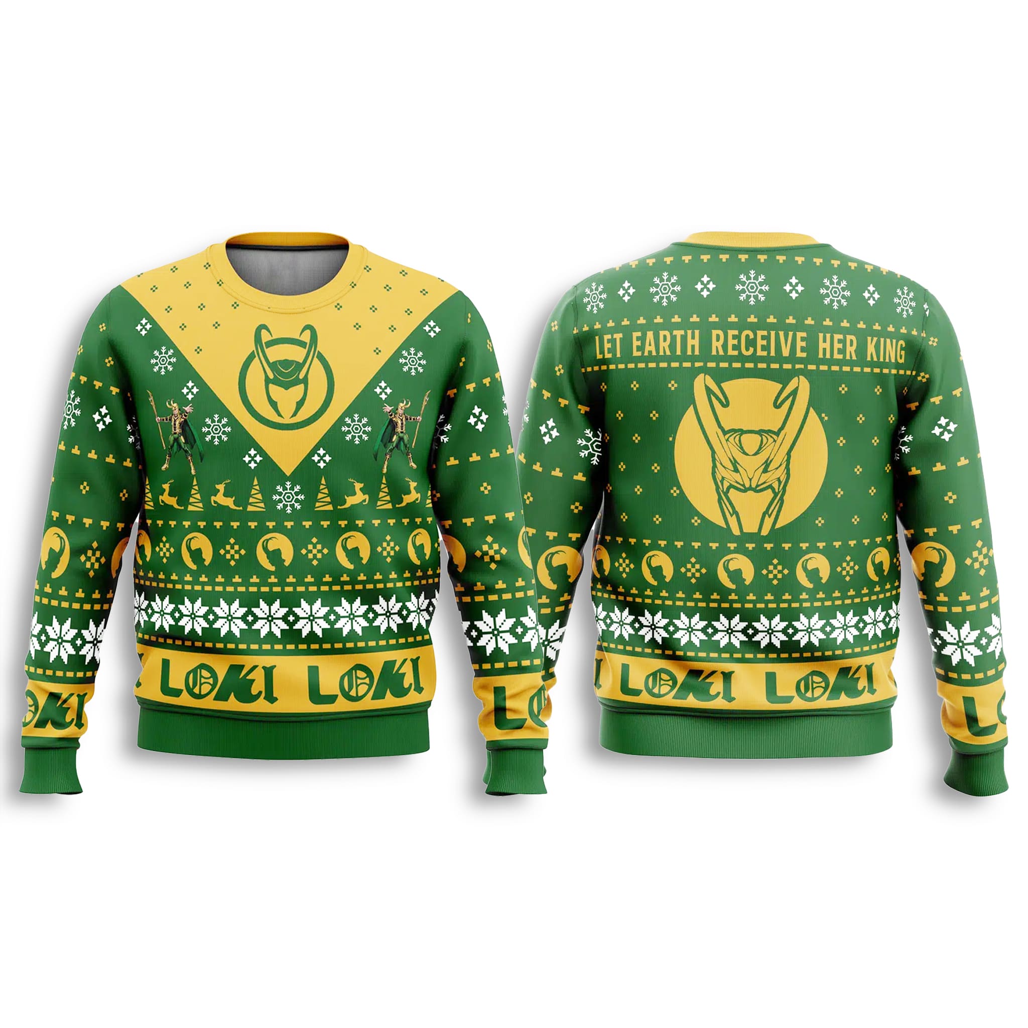 Let Earth Receive Her King Loki Marvel Ugly Christmas Sweater 2 Let Earth Receive Her King Loki Marvel Ugly Christmas Sweater 3