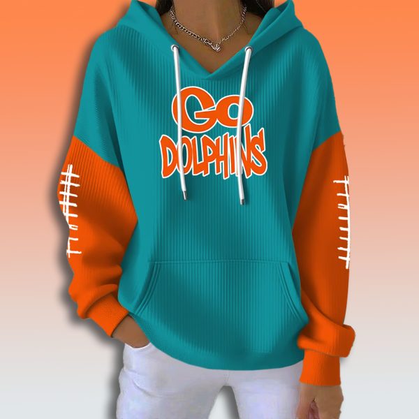 Miami Football Go Dolphins Waffle Hoodie 2