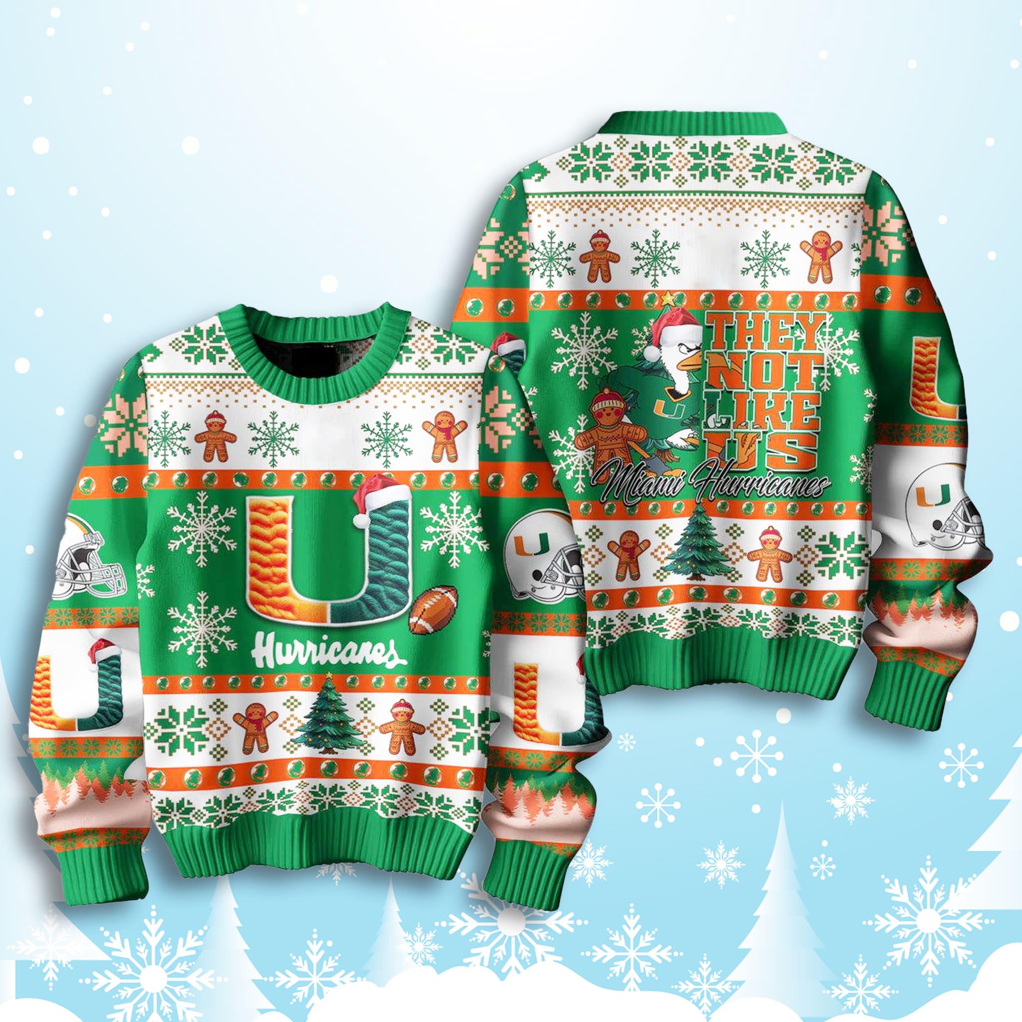 Miami Hurricanes They Not Like Us Christmas Ugly Sweater 2 Miami Hurricanes They Not Like Us Christmas Ugly Sweater 2
