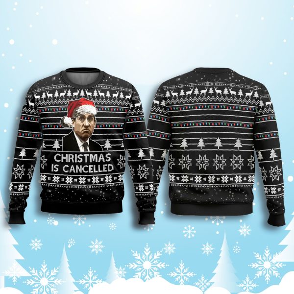 Michael Scott The Office Christmas Is Cancelled Ugly Sweater 2