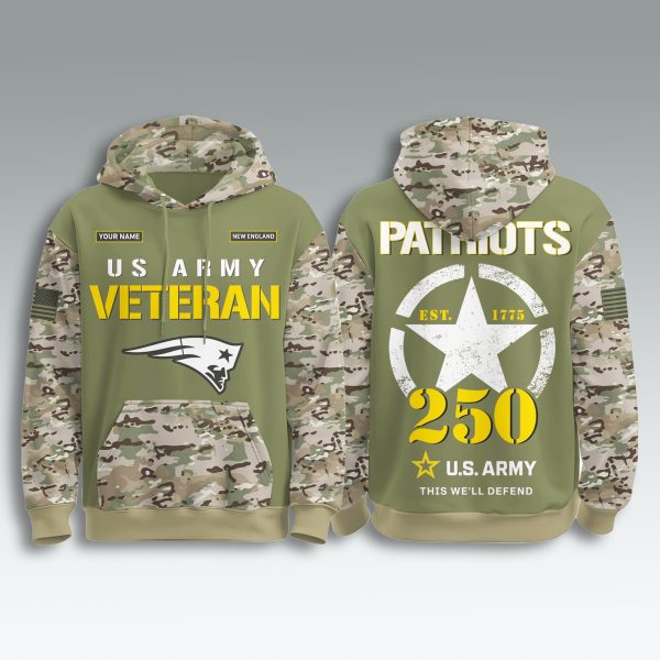 New England Patriots US Army 250th Birthday Veteran Hoodie 1