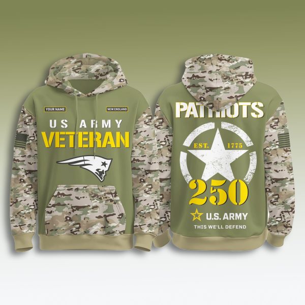 New England Patriots US Army 250th Birthday Veteran Hoodie 2