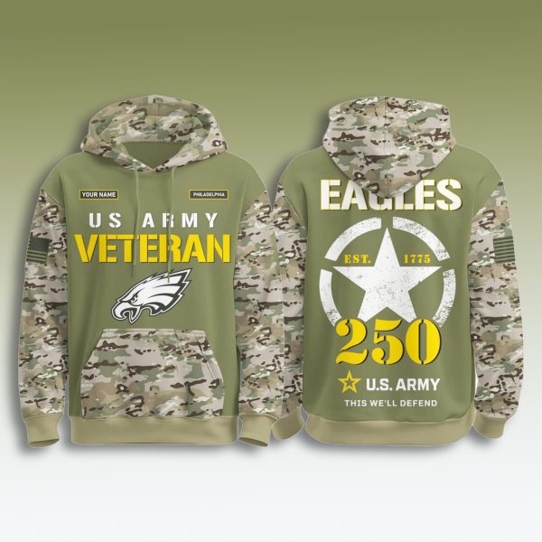 Philadelphia Eagles US Army 250th Birthday Veteran Hoodie 1