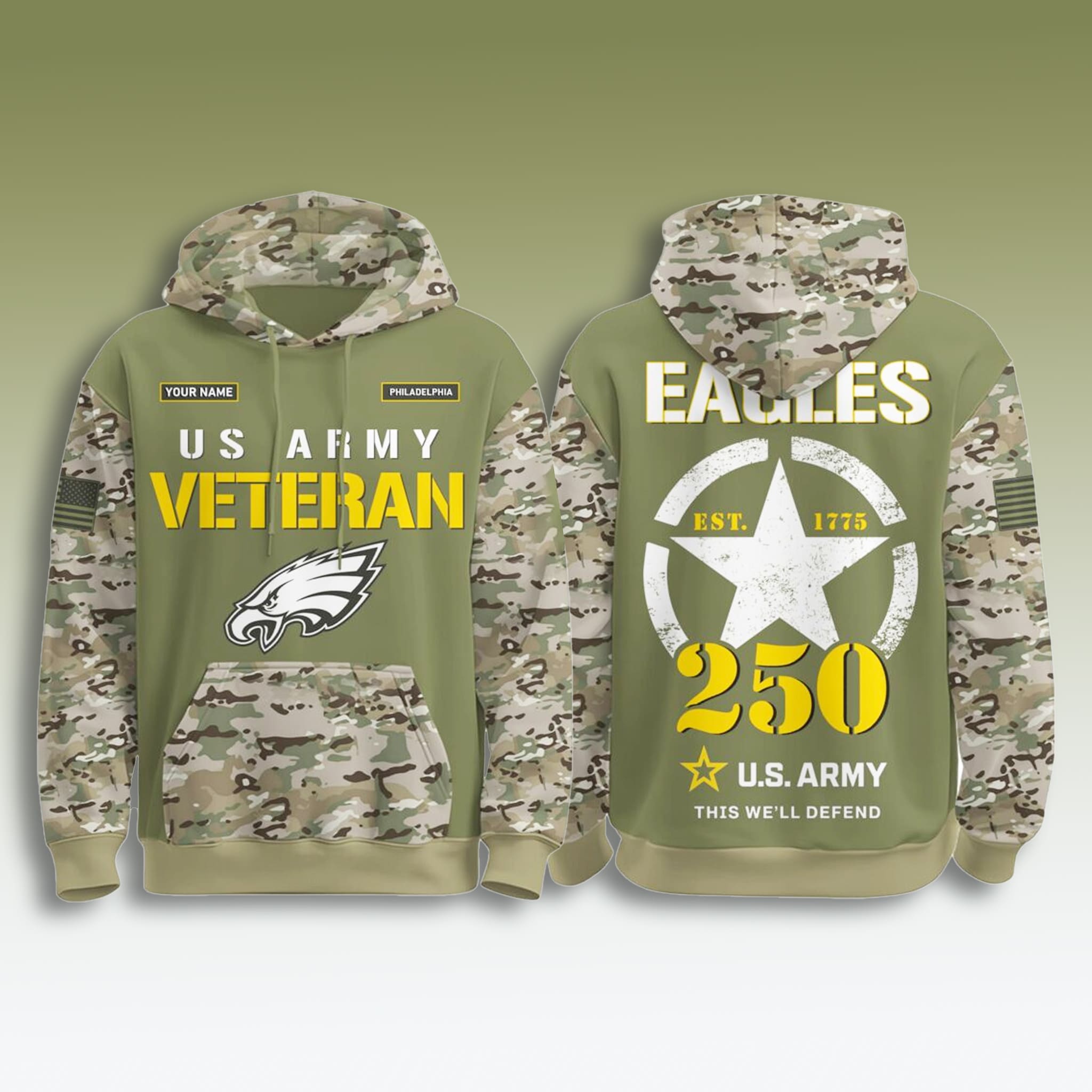 Philadelphia Eagles US Army 250th Birthday Veteran Hoodie 1 Philadelphia Eagles US Army 250th Birthday Veteran Hoodie 1