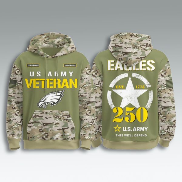 Philadelphia Eagles US Army 250th Birthday Veteran Hoodie 2