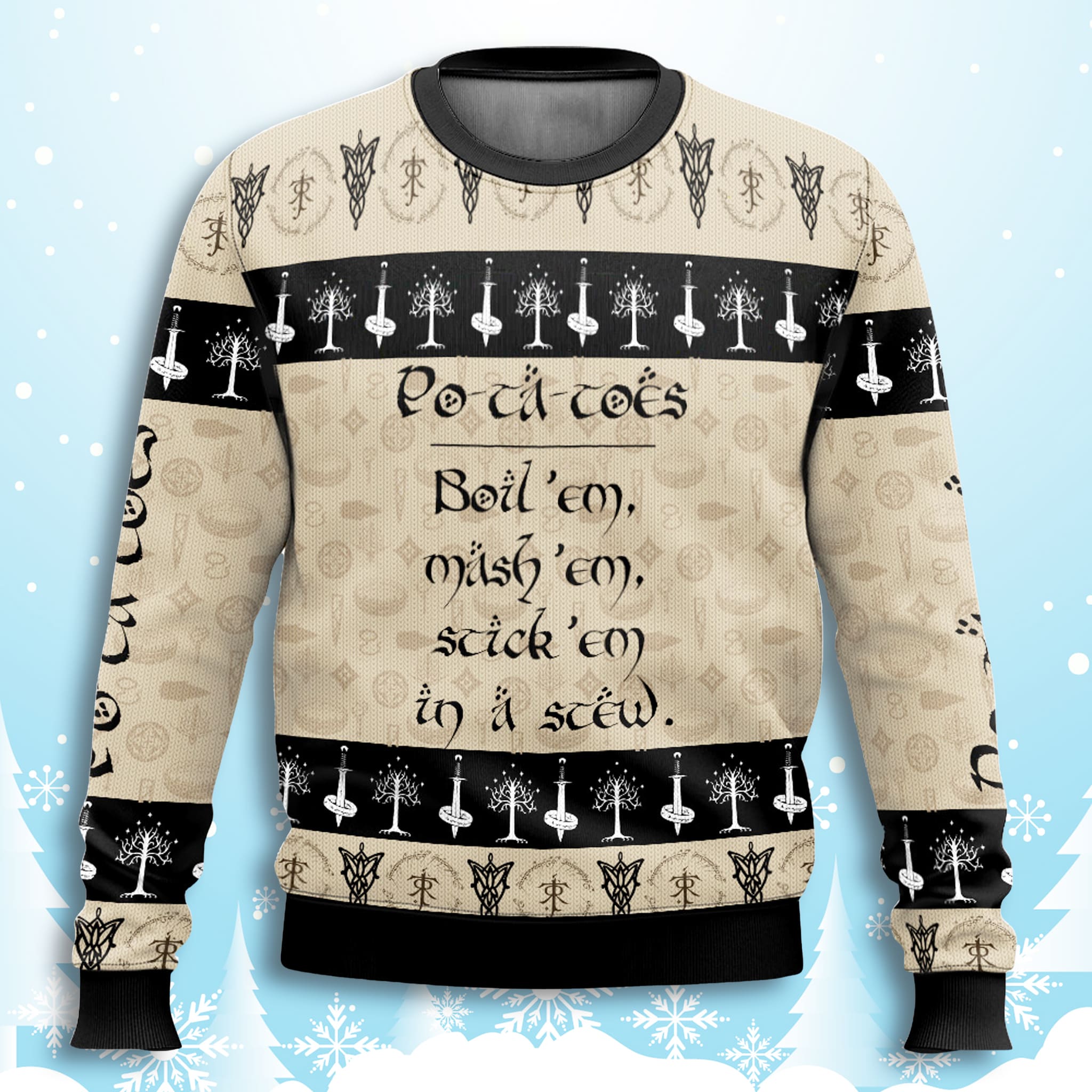 Potatoes Rune The Lord Of The Ring Ugly Sweater 3 Potatoes Rune The Lord Of The Ring Ugly Sweater