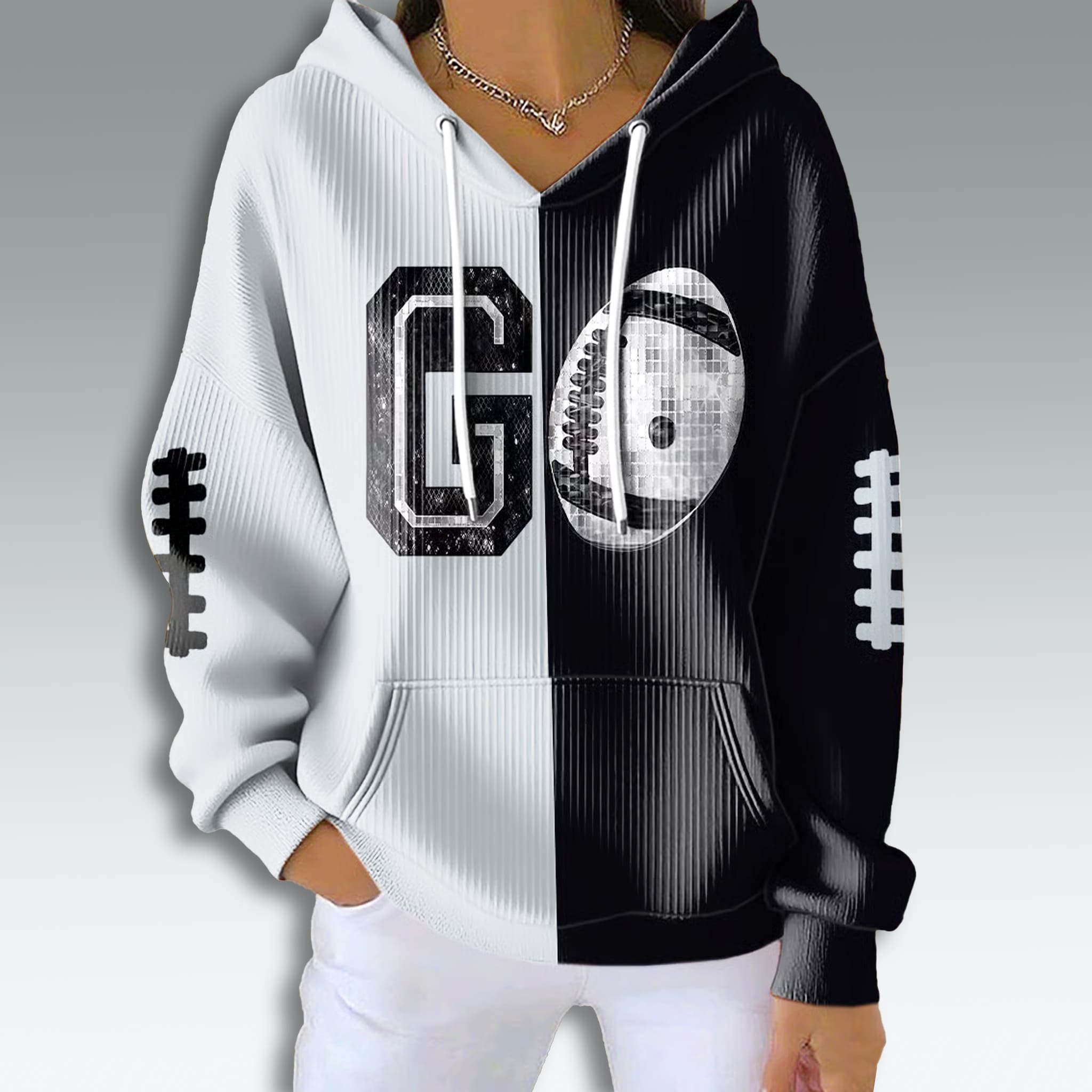 Raiders Go Football Silver and Black Waffle Hoodie 1 Raiders Go Football Silver and Black Waffle Hoodie 2