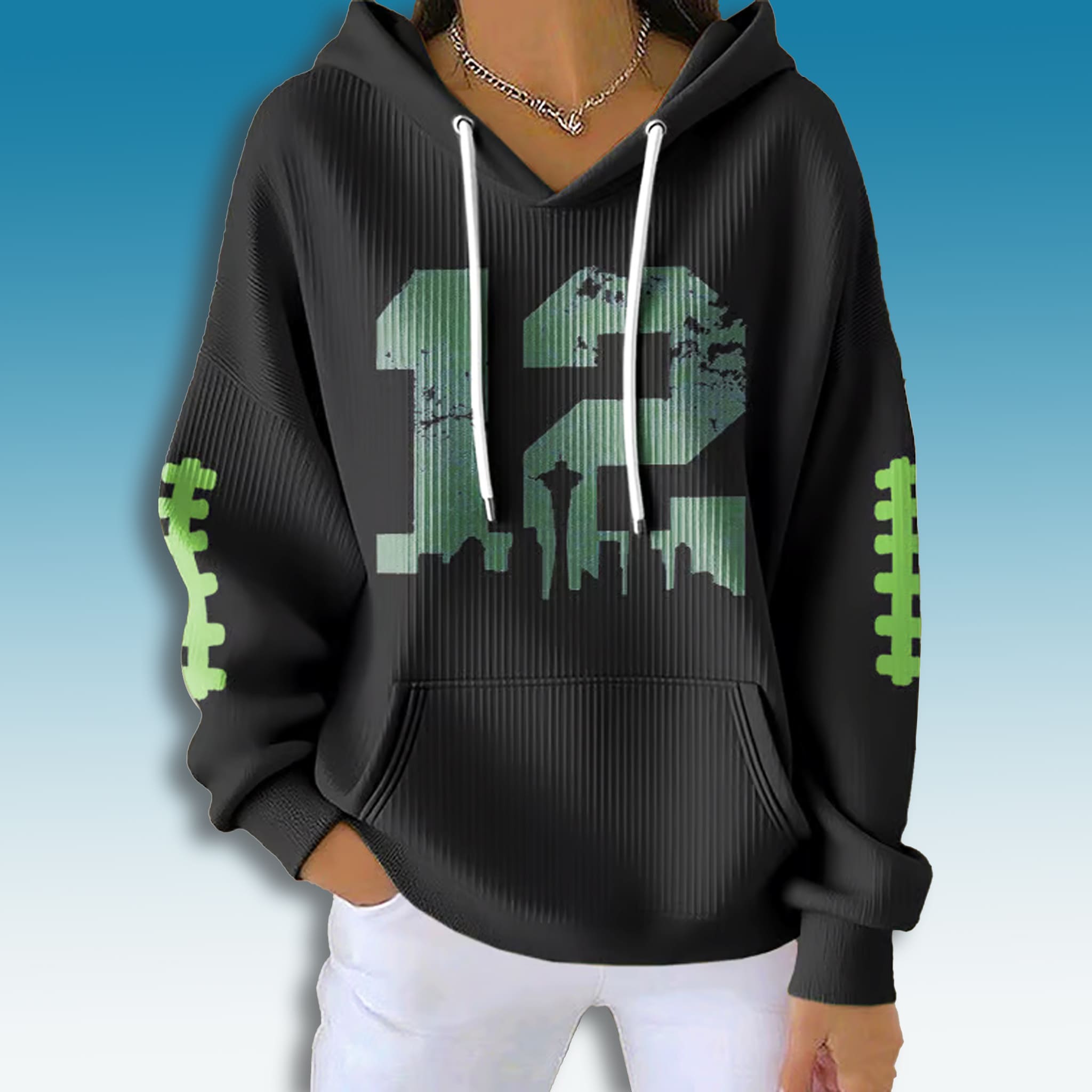 Seahawks Seattle City 12 Waffle Hoodie 3 Seahawks Seattle City 12 Waffle Hoodie
