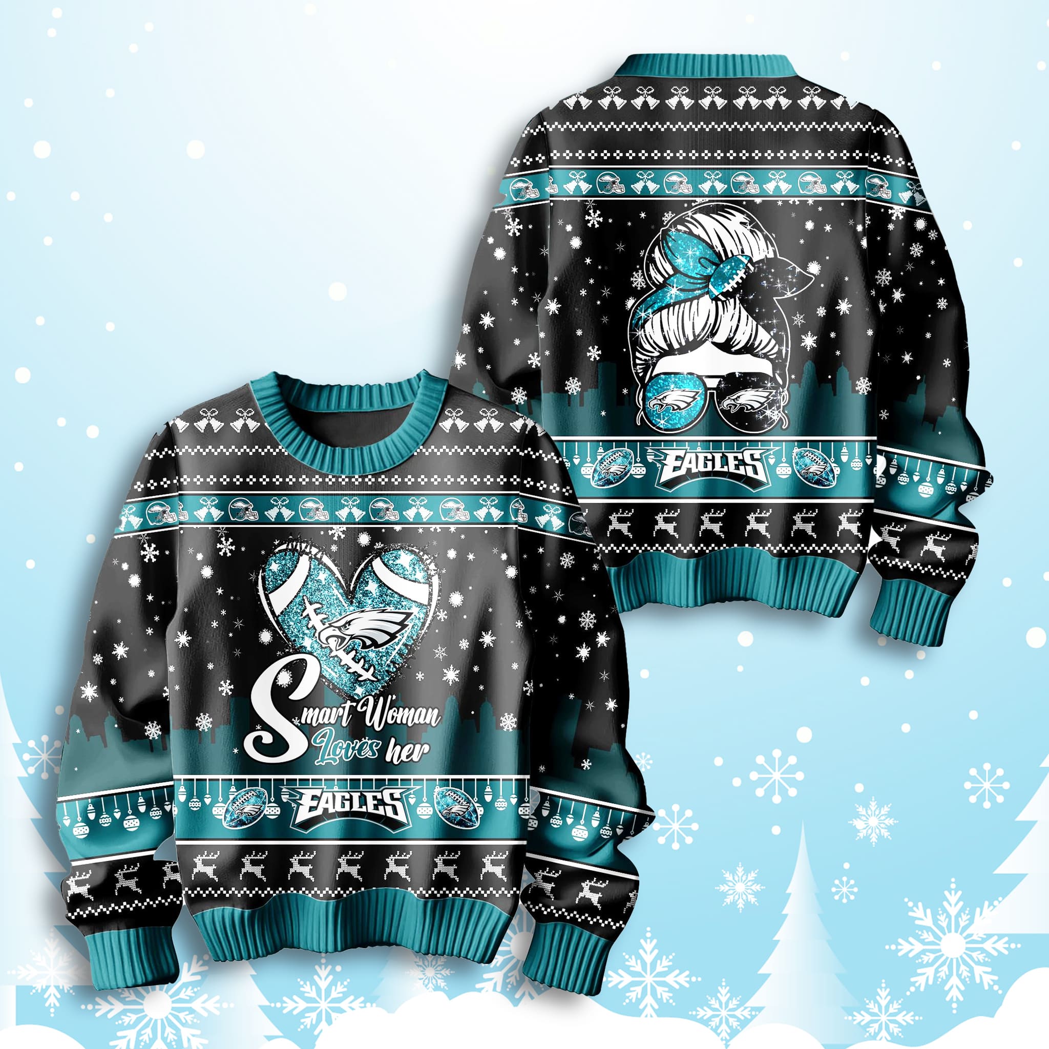 Smart Woman Loves Her Eagles Ugly Christmas Sweater 2 Smart Woman Loves Her Eagles Ugly Christmas Sweater 2
