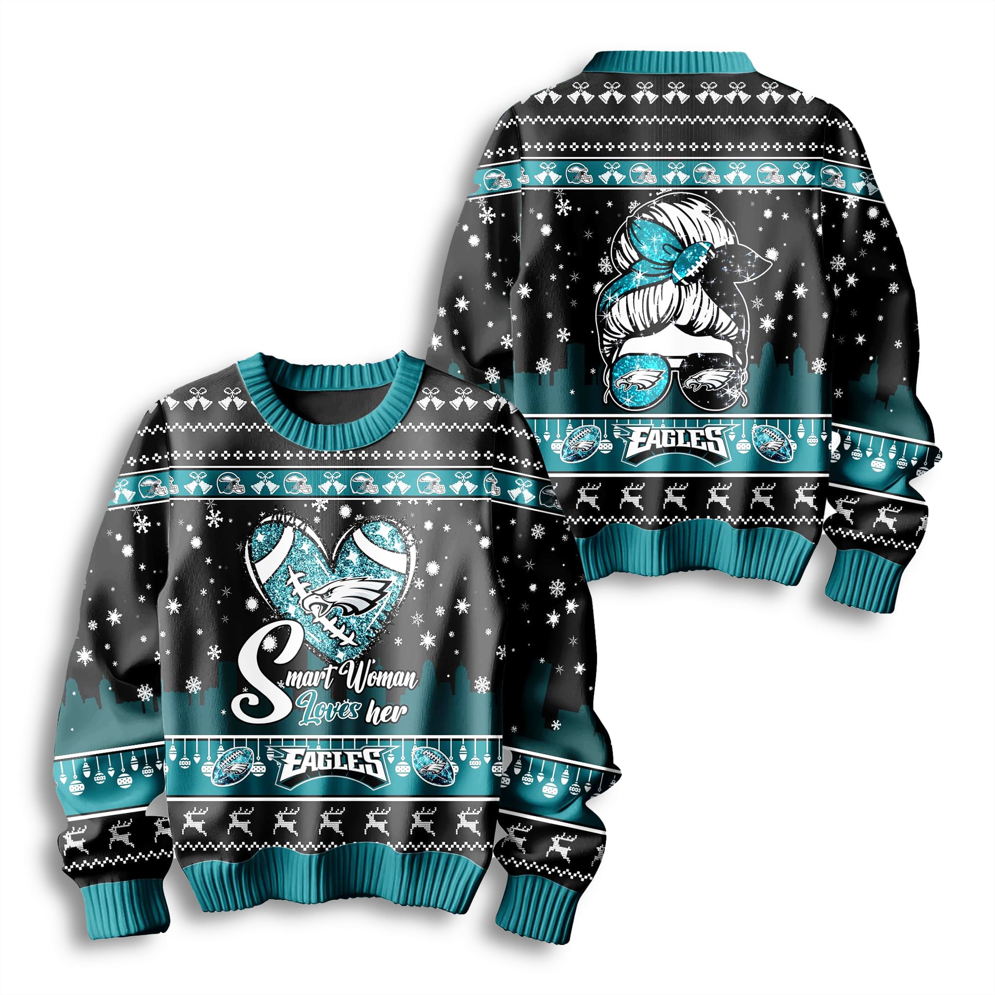 Smart Woman Loves Her Eagles Ugly Christmas Sweater 2 Smart Woman Loves Her Eagles Ugly Christmas Sweater 3