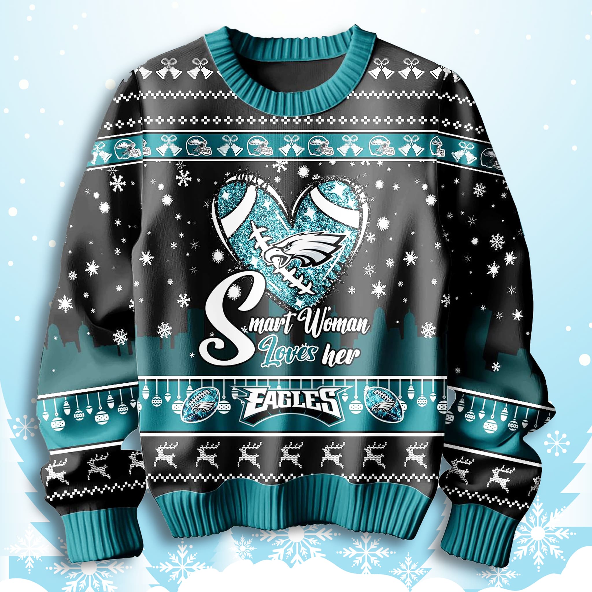 Smart Woman Loves Her Eagles Ugly Christmas Sweater 3 Smart Woman Loves Her Eagles Ugly Christmas Sweater