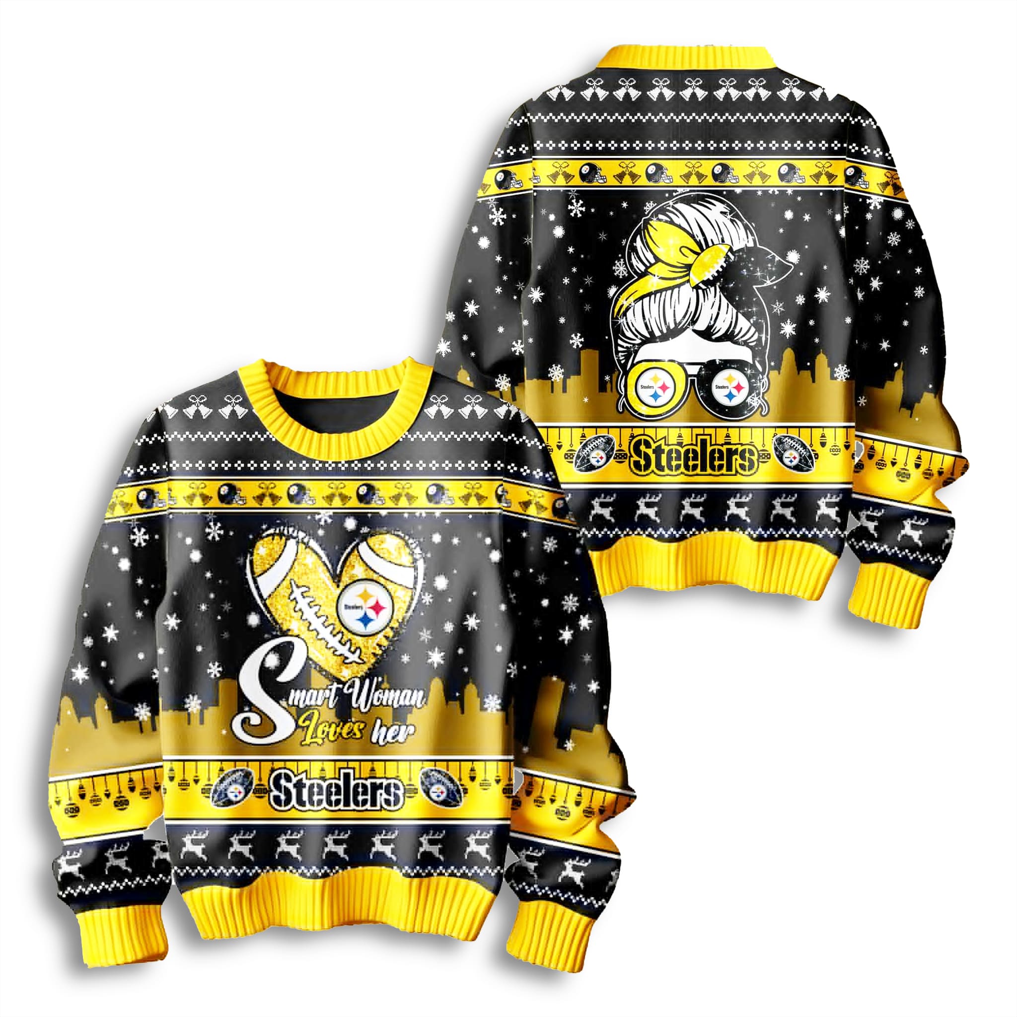 Smart Woman Loves Her Steelers Ugly Christmas Sweater 2 Smart Woman Loves Her Steelers Ugly Christmas Sweater 3