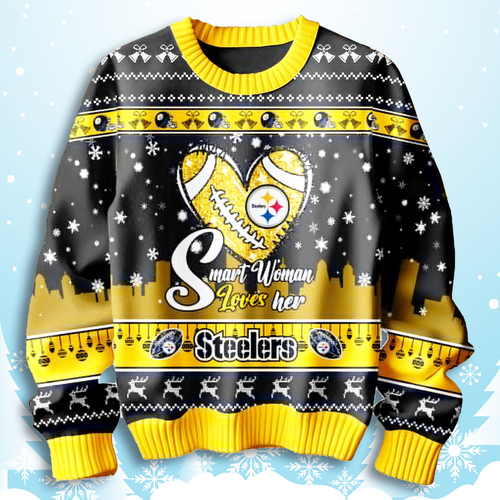 Smart Woman Loves Her Steelers Ugly Christmas Sweater 3 Smart Woman Loves Her Steelers Ugly Christmas Sweater