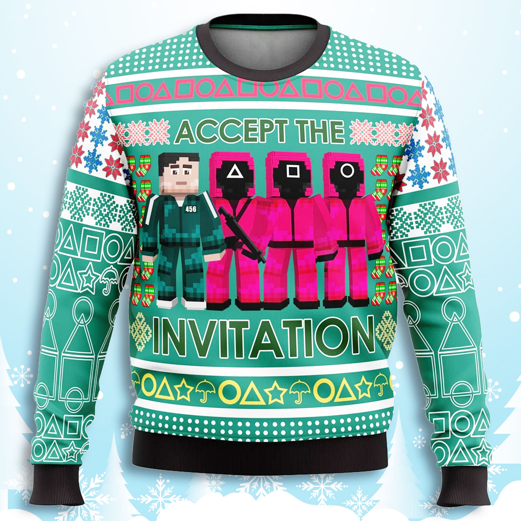Squid Game Accept The Invitation Ugly Christmas Sweater Squid Game Accept The Invitation Ugly Christmas Sweater