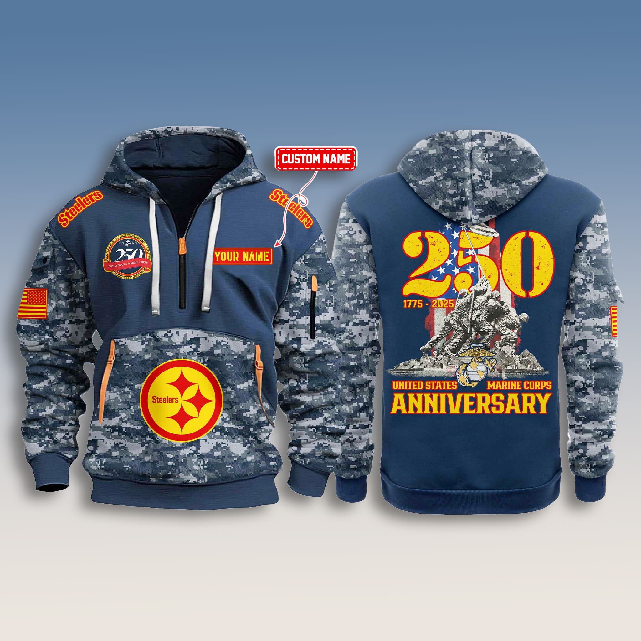 Steelers x US Marine Corps 250th Birthday Zip Hoodie Steelers x US Marine Corps 250th Birthday Zip Hoodie