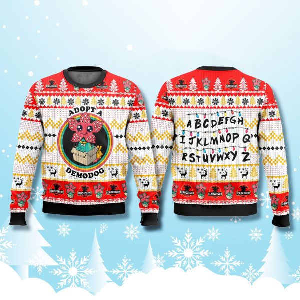 Stranger Things Adopt A Demodog Christmas Ugly Sweater 2