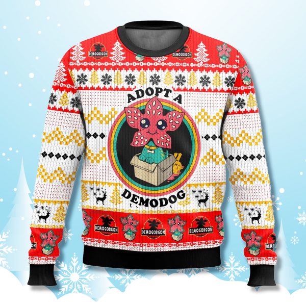 Stranger Things Adopt A Demodog Christmas Ugly Sweater