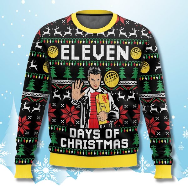 Stranger Things Eleven Days Of Christmas Ugly Sweater