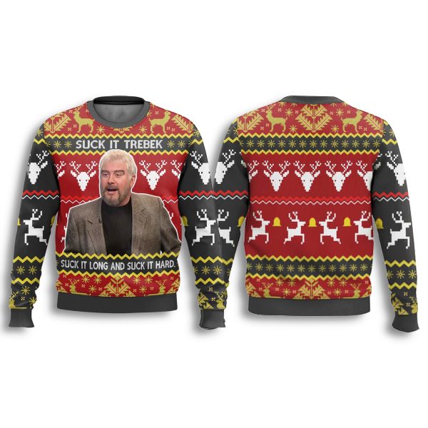 Suck It Trebek Sean Connery SNL Ugly Christmas Sweater 3