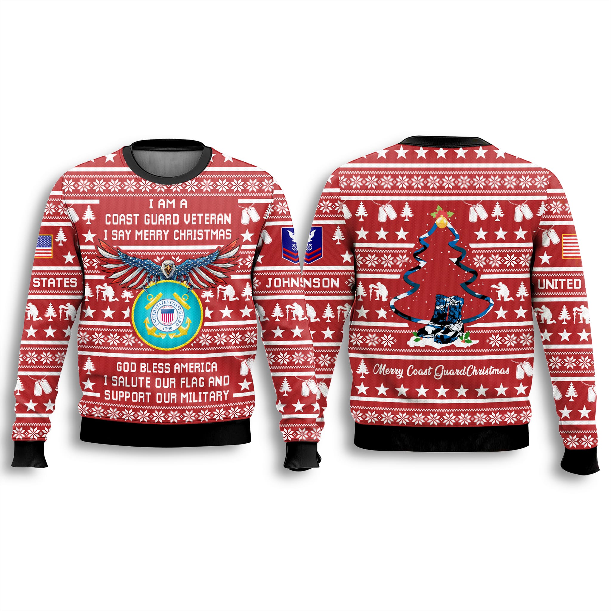 US Coast Guard Veteran God Bless America Ugly Christmas Sweater 2 US Coast Guard Veteran God Bless America Ugly Christmas Sweater 3