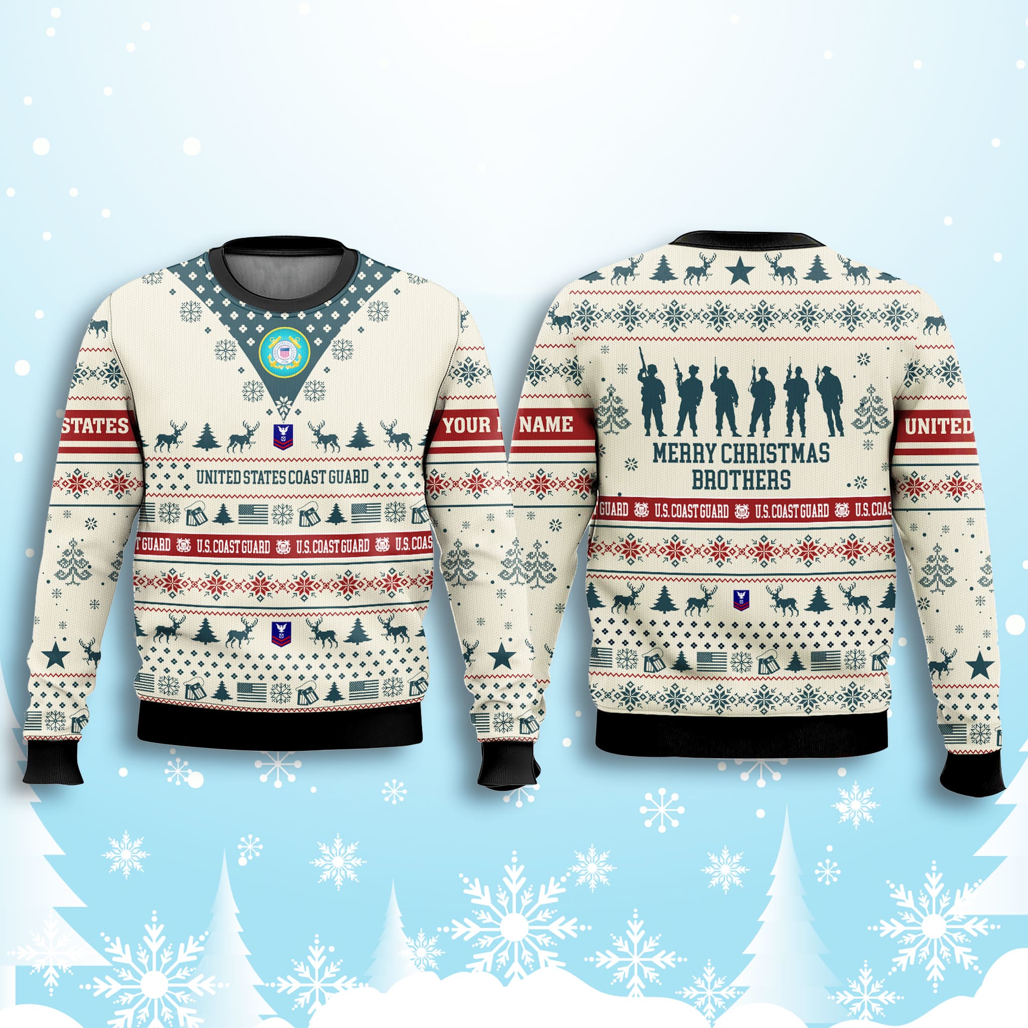 US Coast Guard Veteran Merry Christmas Brothers Ugly Sweater 2 US Coast Guard Veteran Merry Christmas Brothers Ugly Sweater 2