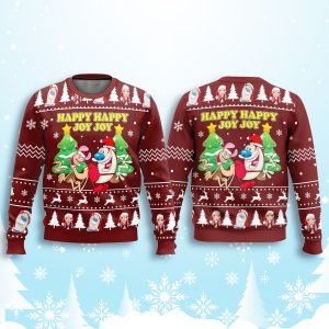 Ren And Stimpy Happy Happy Joy Joy Ugly Christmas Sweater 2