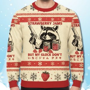 Raccoon Strawberry Jams But My Glock Dont Ugly Christmas Sweater 1