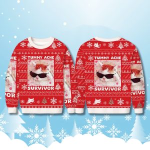 Tummy Ache Survivor Cat Meme Christmas Ugly Sweater 2