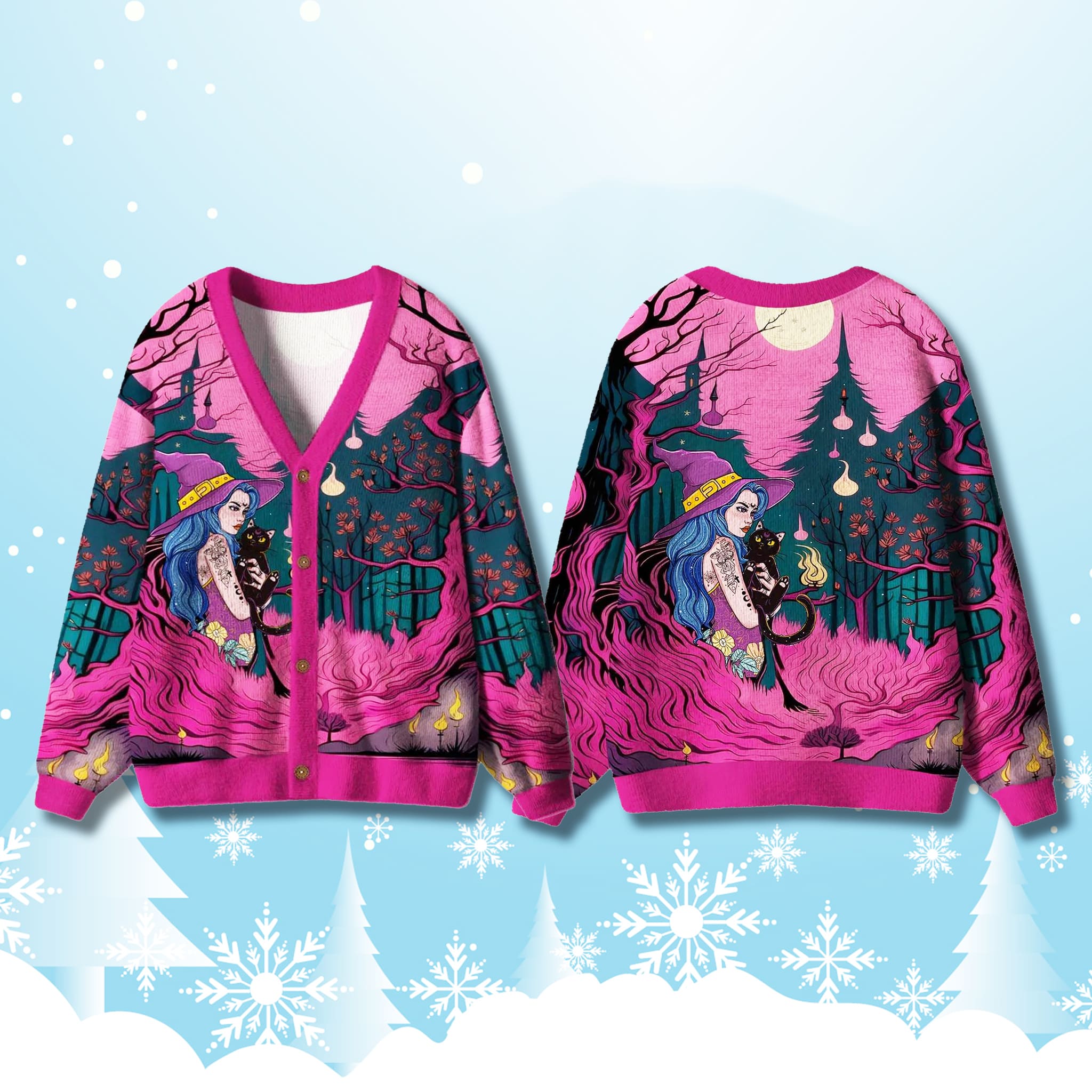 The Witch And Black Cat Cardigan Sweater 1 The Witch And Black Cat Cardigan Sweater 2