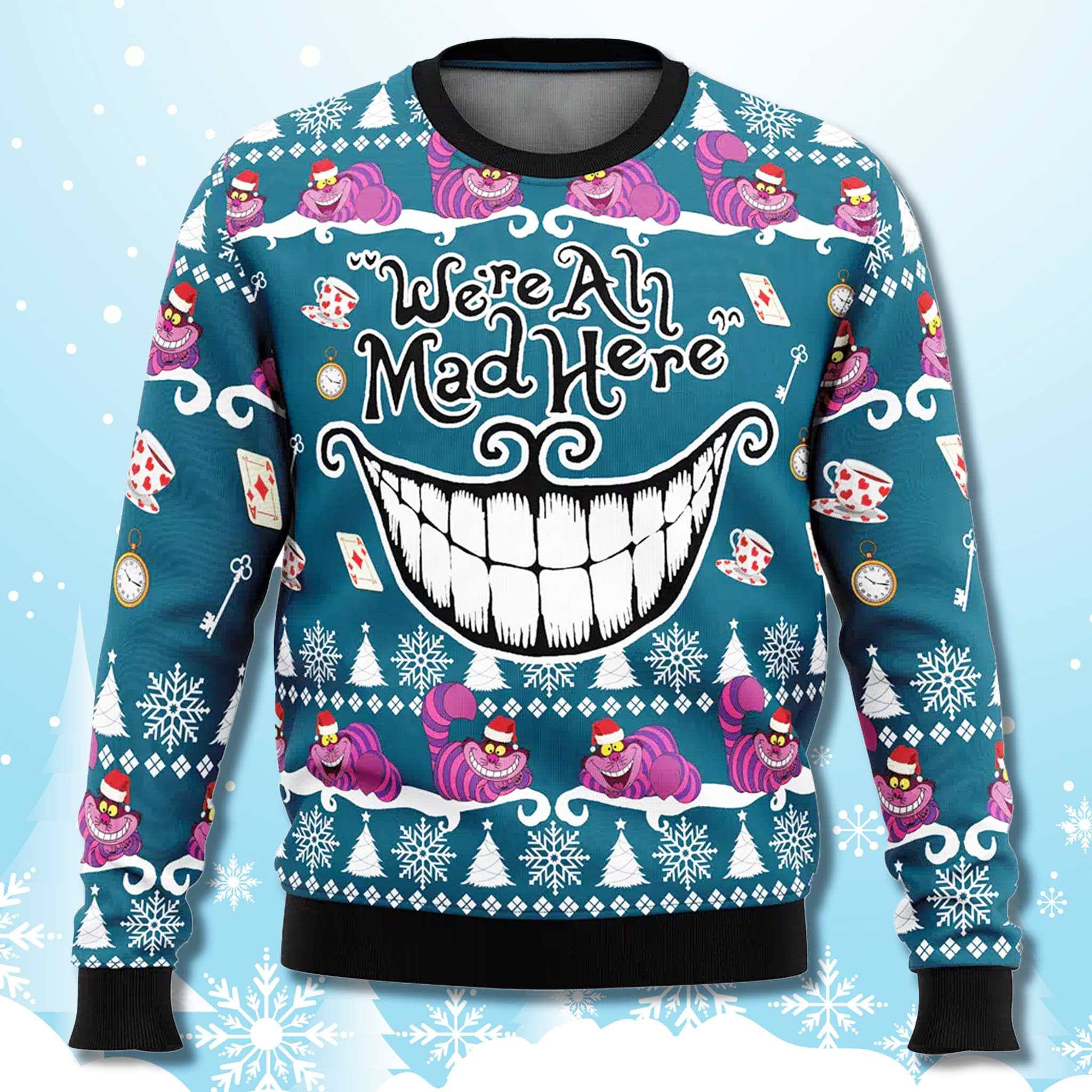 Alice in Wonderland We're All Mad Here Christmas Ugly Sweater 1 Alice in Wonderland Were All Mad Here Christmas Ugly Sweater 1