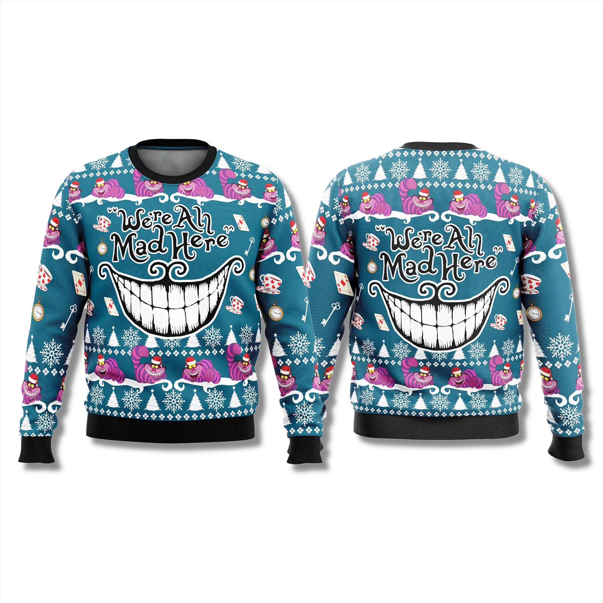 Alice in Wonderland We're All Mad Here Christmas Ugly Sweater 2 Alice in Wonderland Were All Mad Here Christmas Ugly Sweater 2