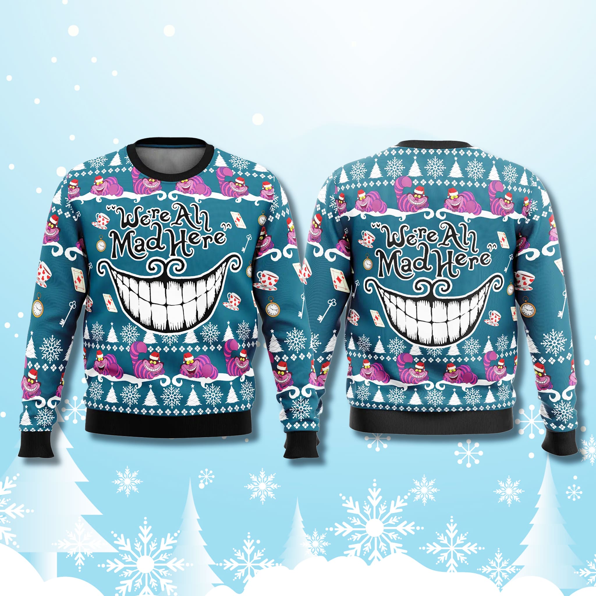 Alice in Wonderland Were All Mad Here Christmas Ugly Sweater Alice in Wonderland Were All Mad Here Christmas Ugly Sweater