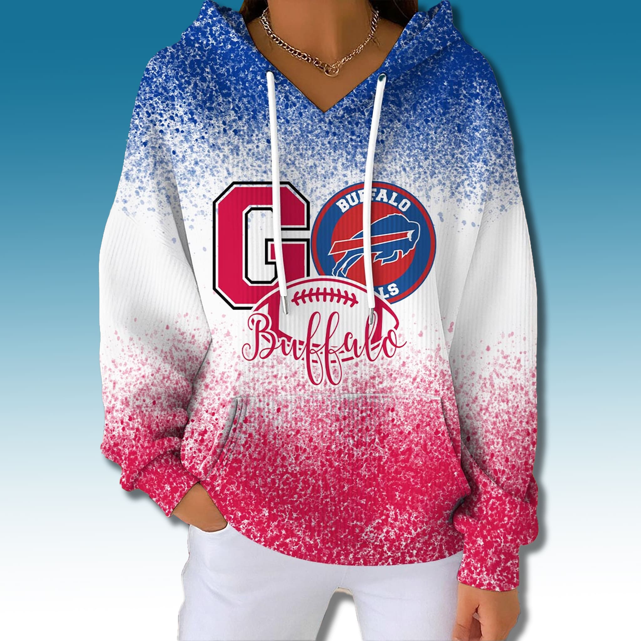 Buffalo Bills 2025 Christmas Gradient Waffle Hoodie Buffalo Bills 2025 Christmas Gradient Waffle Hoodie