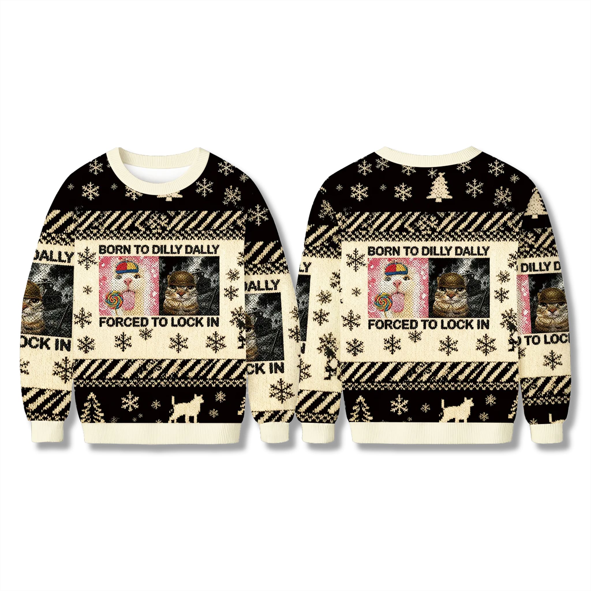 Cat Born to Dilly Dally Meme Ugly Christmas Sweater 2 Cat Born to Dilly Dally Meme Ugly Christmas Sweater 3
