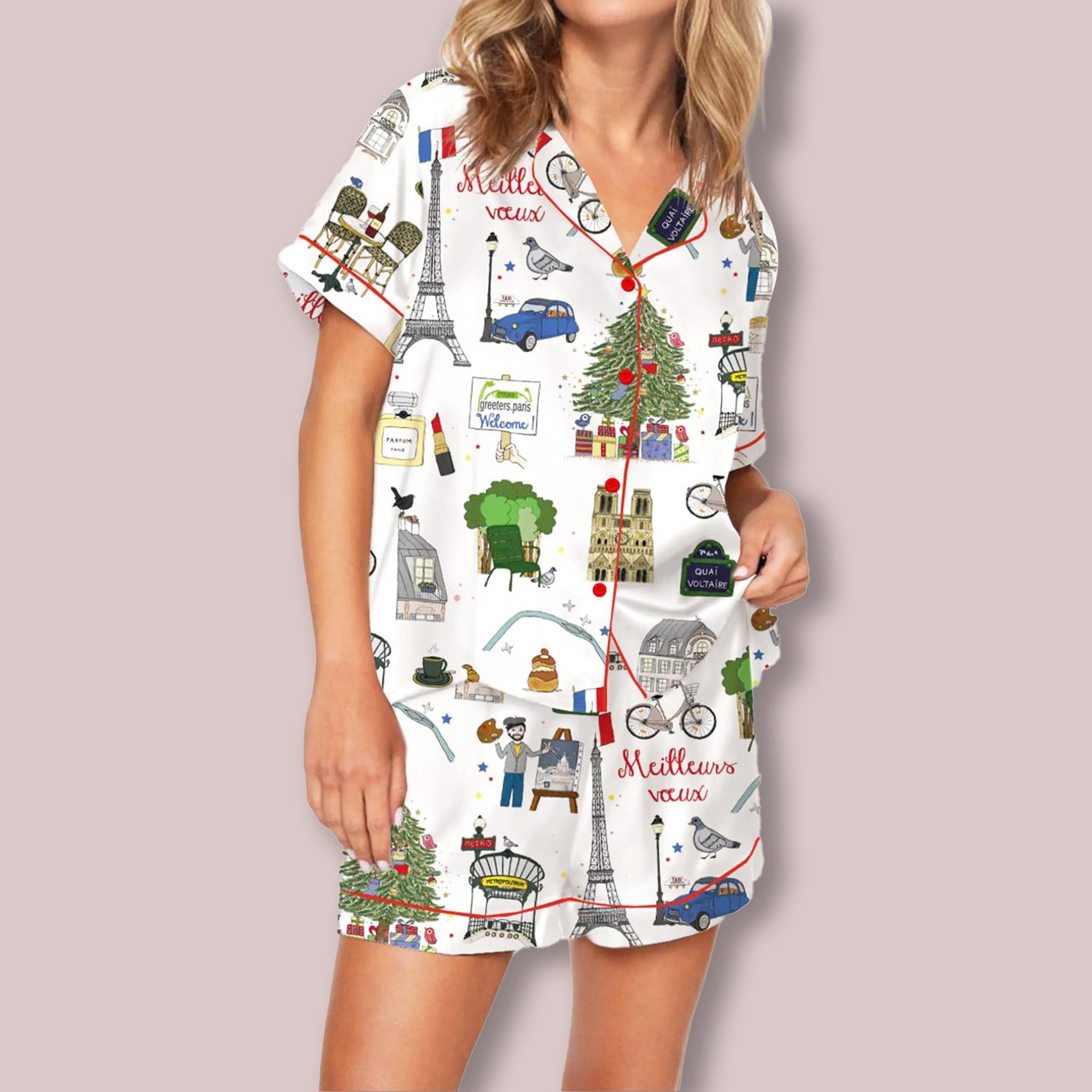 Christmas In Paris Satin Pajama Set 3 Christmas In Paris Satin Pajama Set 3
