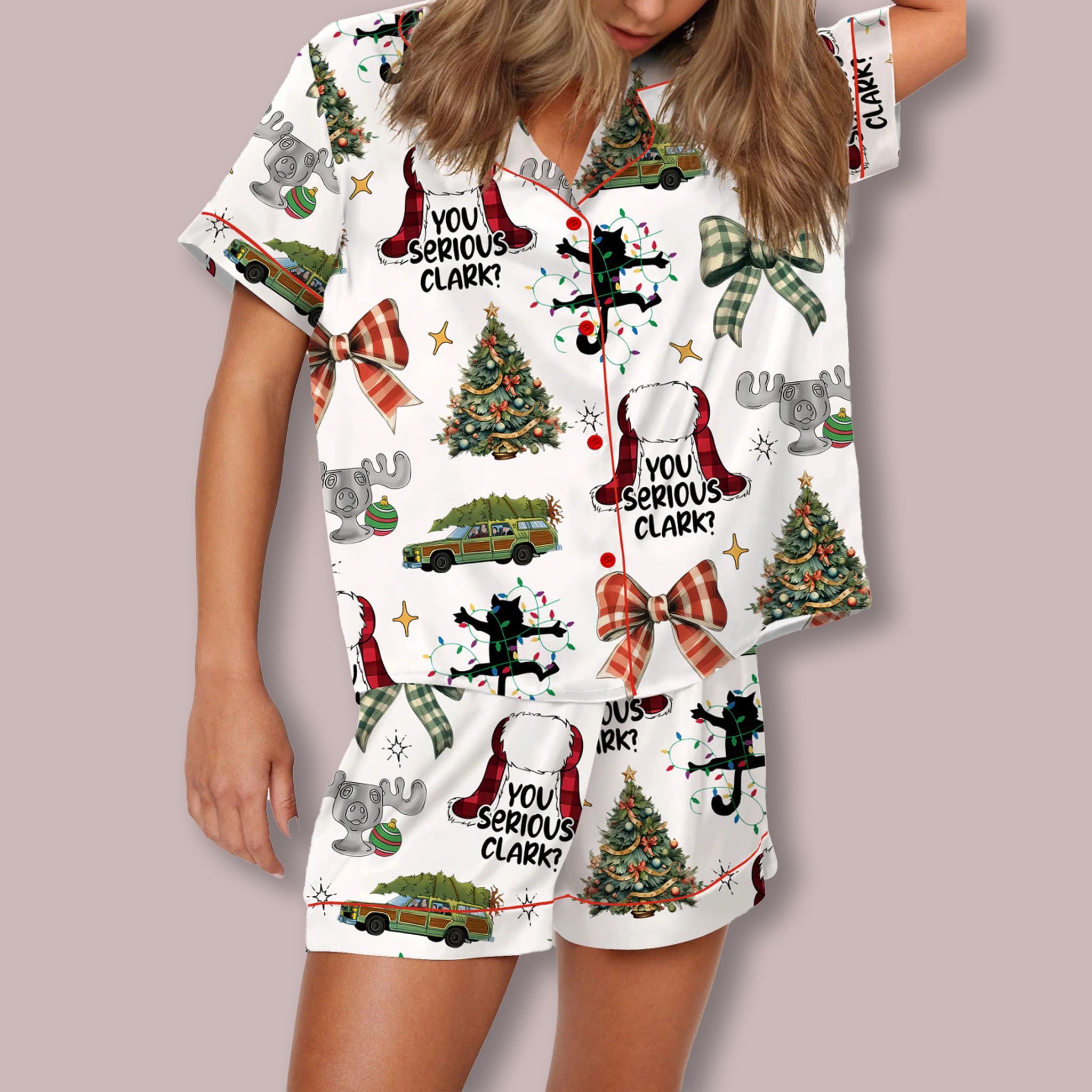 Christmas You Serious Clark Silky Satin Pajama Set Christmas You Serious Clark Silky Satin Pajama Set