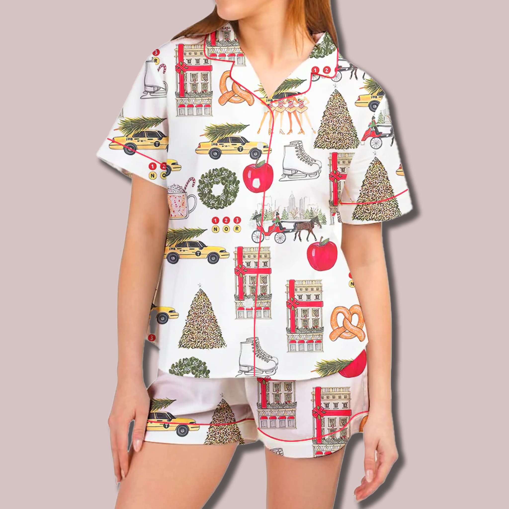 Christmas in New York Silky Satin Pajama Set 1 Christmas in New York Silky Satin Pajama Set 2