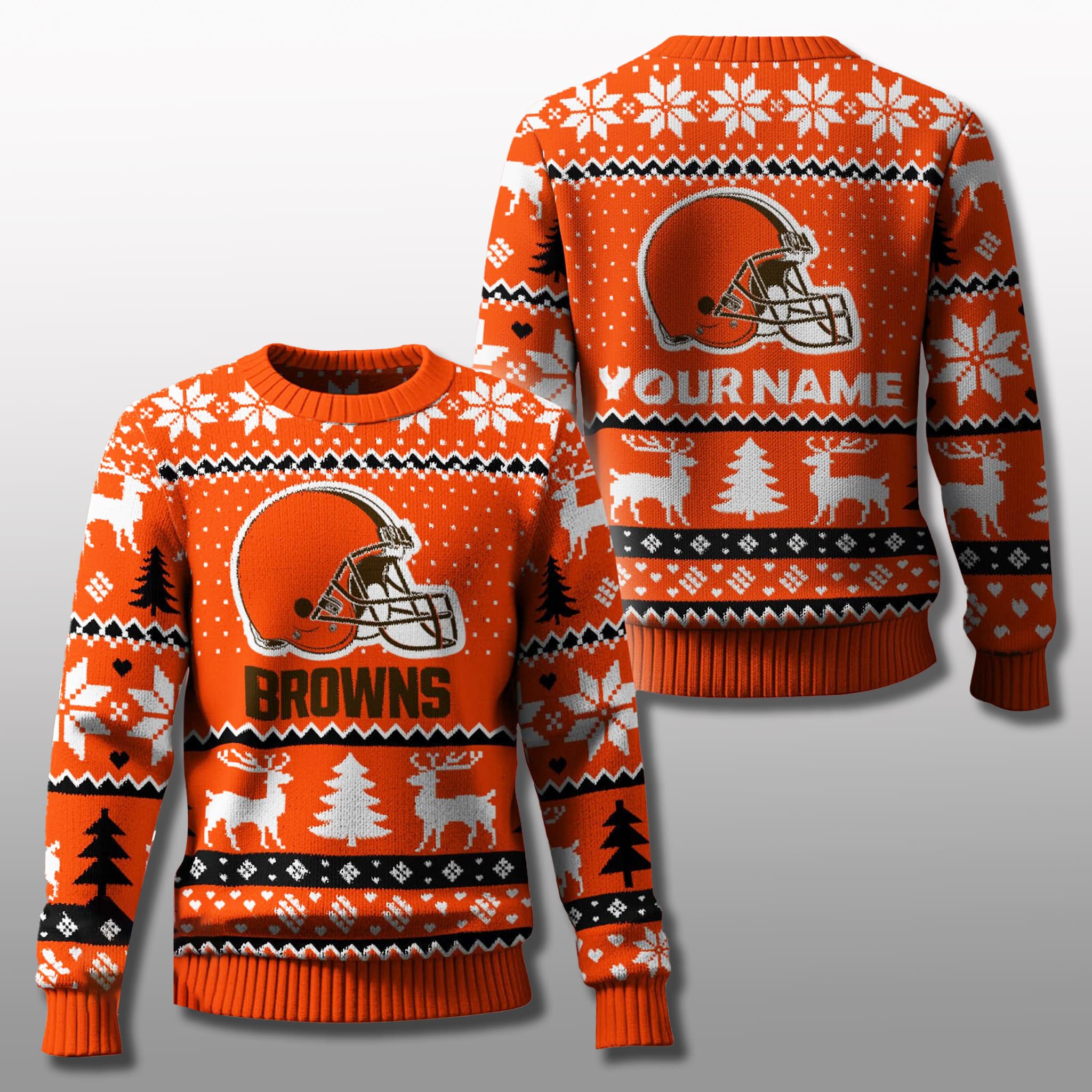 Browns 2025 Ugly Christmas Sweater Custom Name 1 Cleveland Browns 2025 Ugly Christmas Sweater Custom Name 1