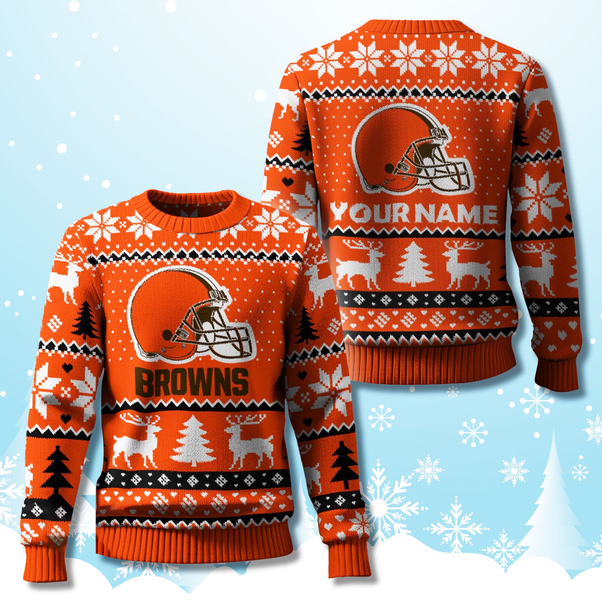 Cleveland Browns 2025 Ugly Christmas Sweater Custom Name Cleveland Browns 2025 Ugly Christmas Sweater Custom Name