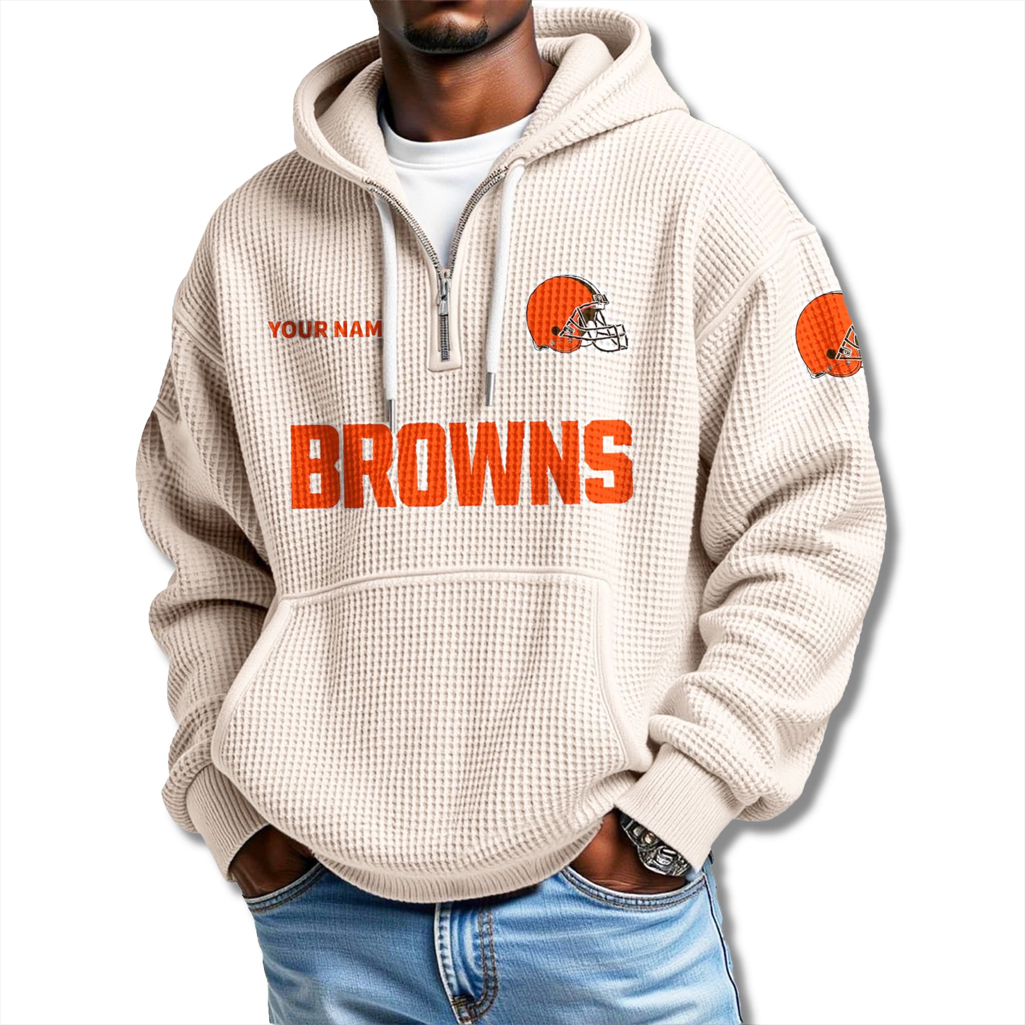Browns Waffle Quarter Zip Hoodie 2025 2 Cleveland Browns Quarter Zip Waffle Hoodie 2025 2