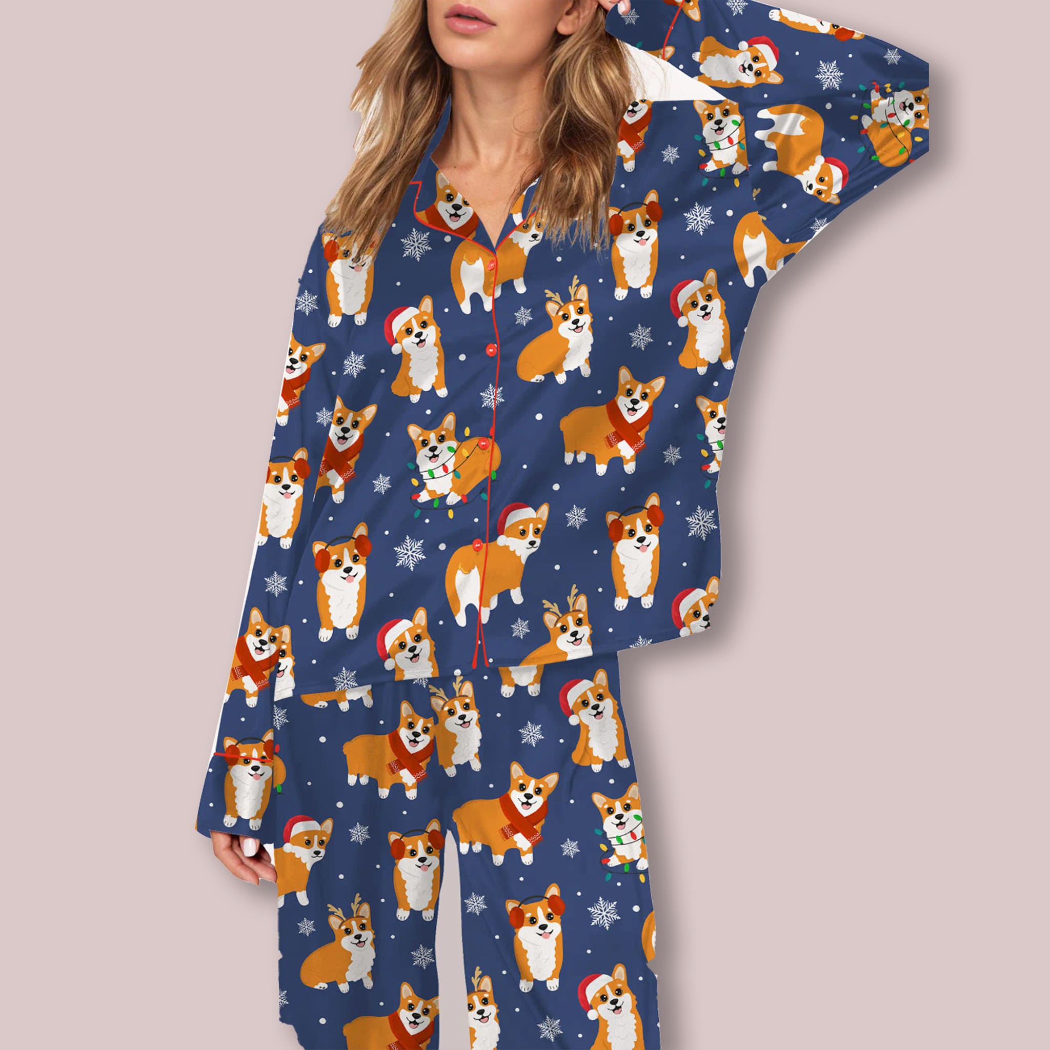 Cute Corgi Christmas Silky Satin Pajama Set 2 Cute Corgi Christmas Silky Satin Pajama Set 3