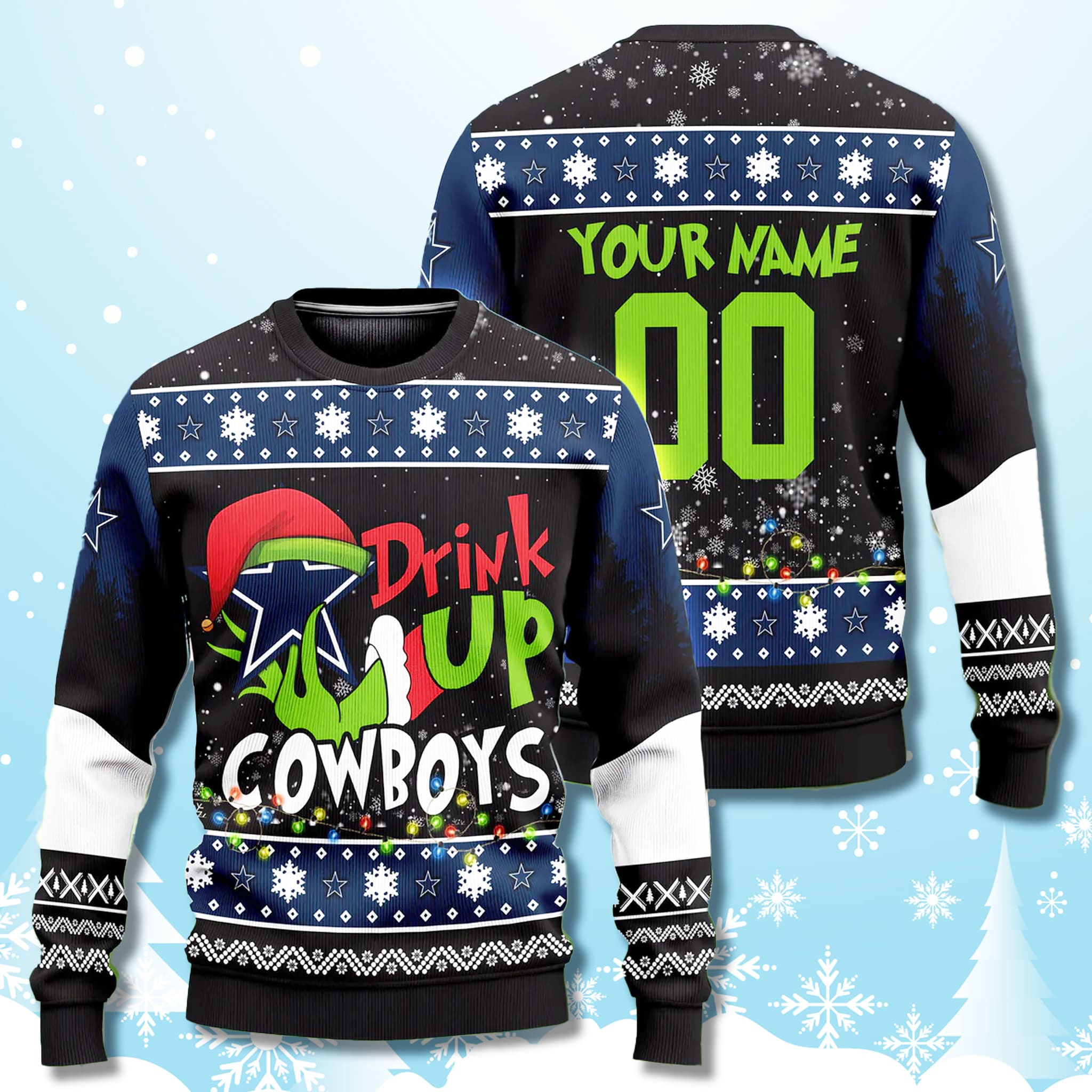Dallas Cowboys Drink Up Grinch Ugly Christmas Sweater 2025 Dallas Cowboys Drink Up Grinch Ugly Christmas Sweater 2025