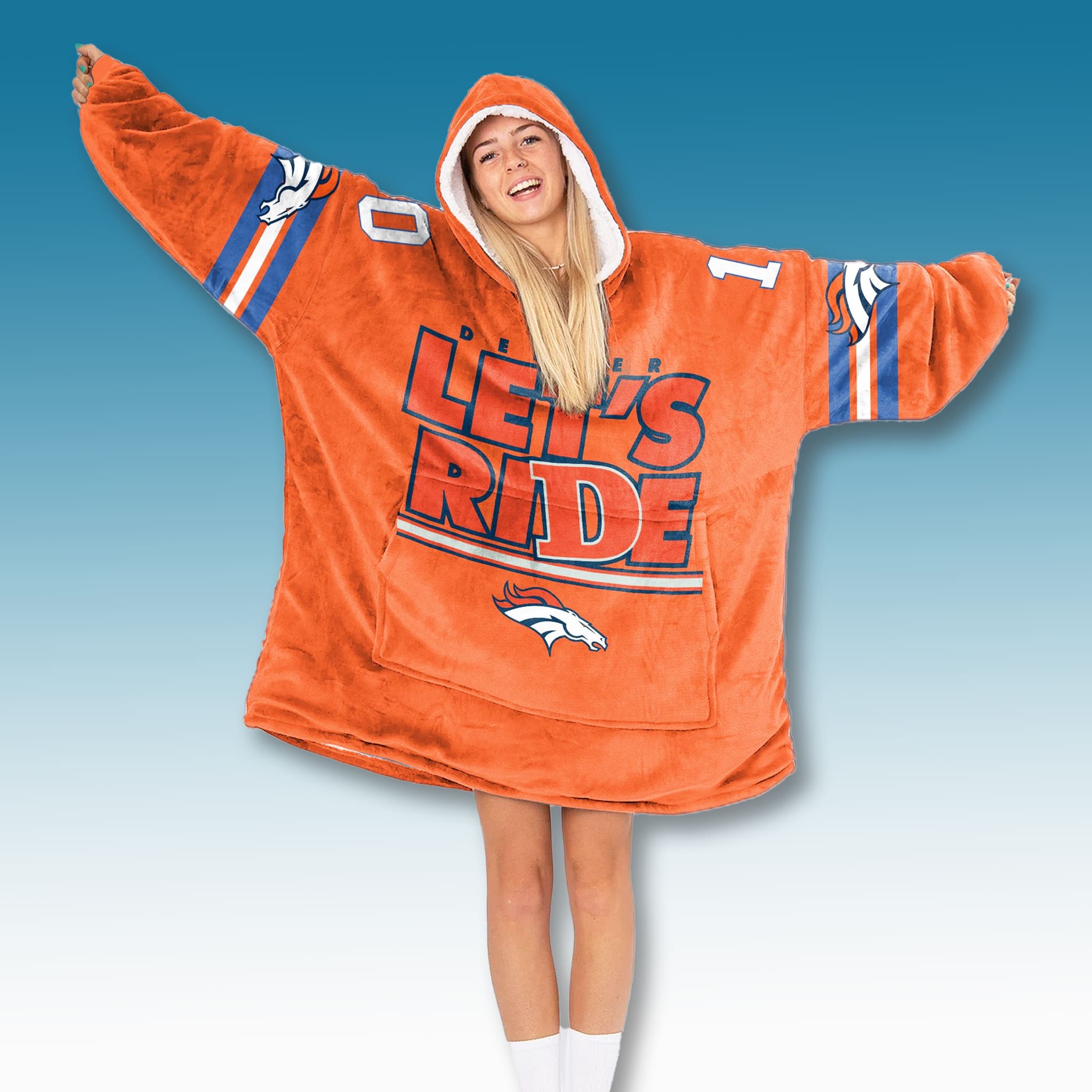 Broncos Let's Ride Unisex Blanket Hoodie 1 Denver Broncos Lets Ride Unisex Blanket Hoodie 1