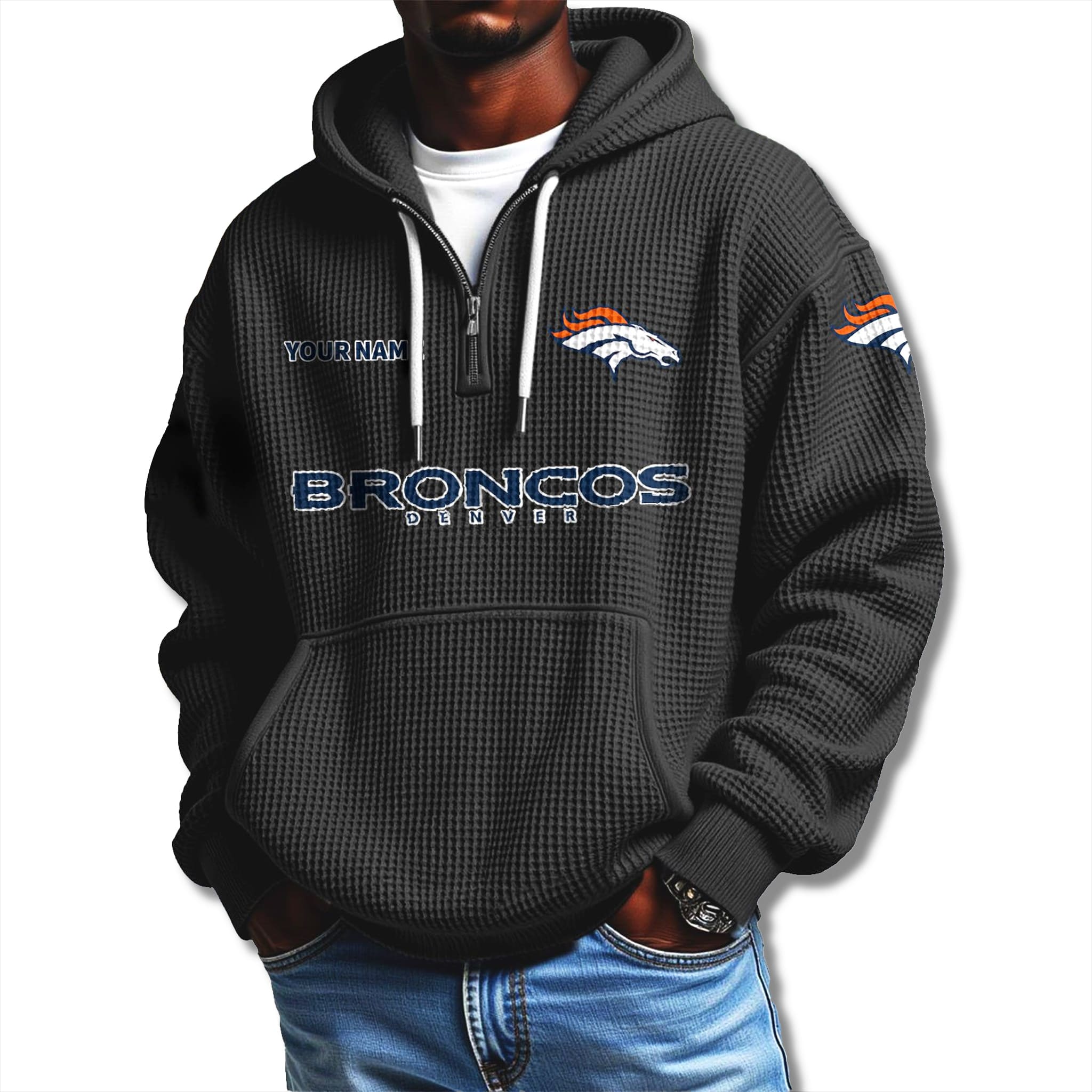 Broncos Waffle Quarter Zip Hoodie 2025 2 Denver Broncos Quarter Zip Waffle Hoodie 2025 2