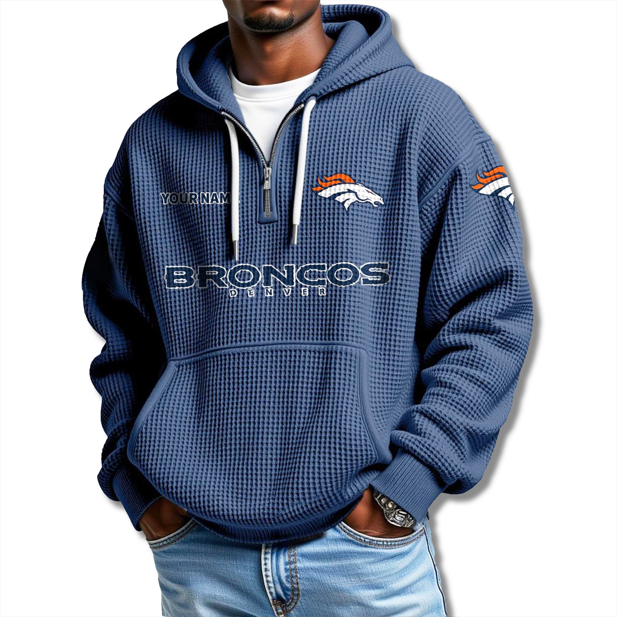 Broncos Waffle Quarter Zip Hoodie 2025 3 Denver Broncos Quarter Zip Waffle Hoodie 2025 3