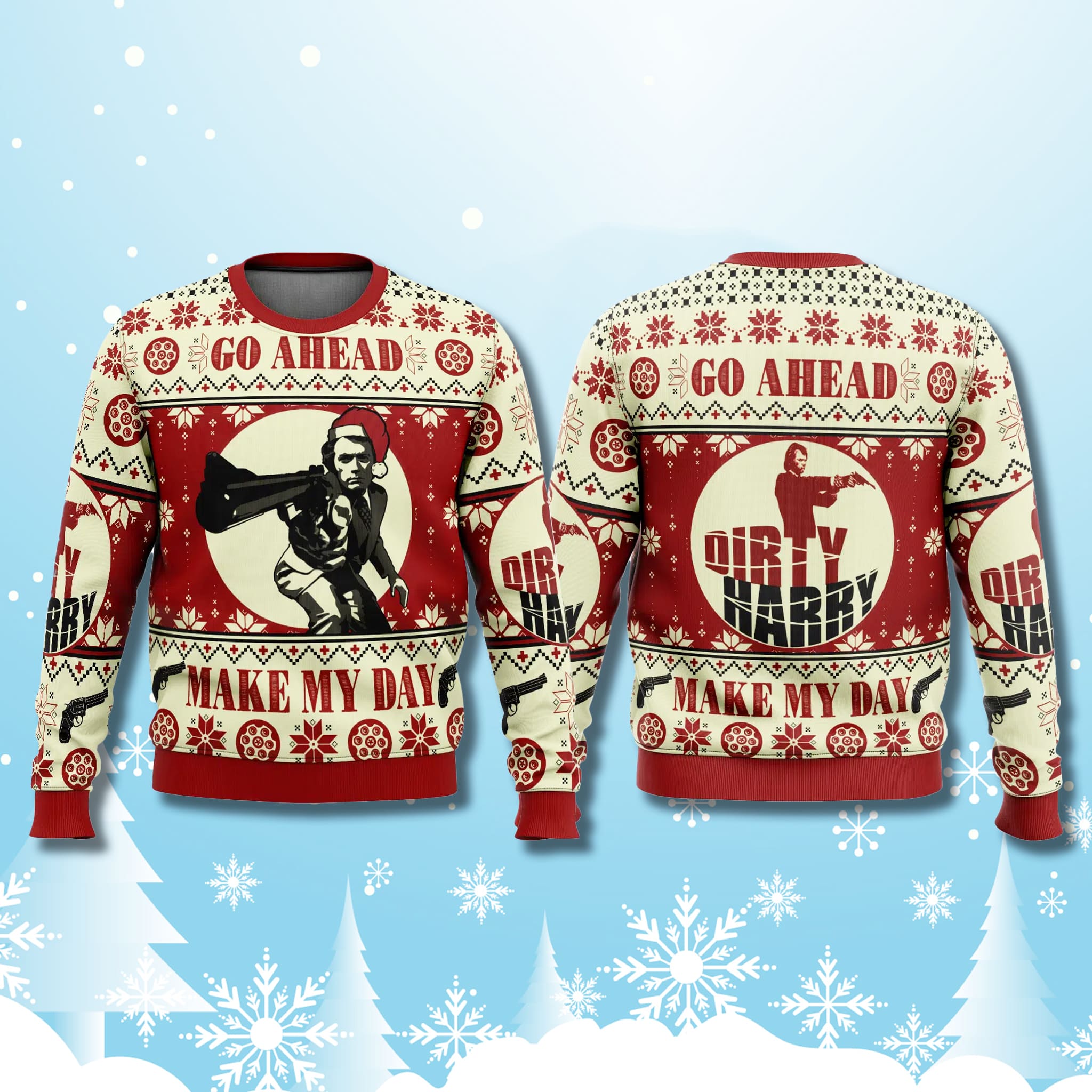 Dirty Harry Go Ahead Make My Day Ugly Christmas Sweater 1 Dirty Harry Go Ahead Make My Day Ugly Christmas Sweater 1