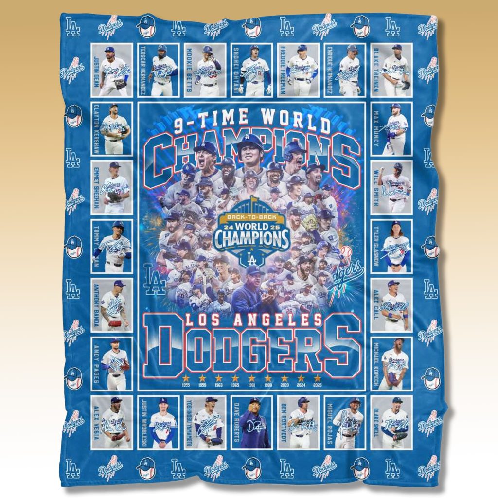 Dodgers 9-Time World Series Champions 2025 Blanket