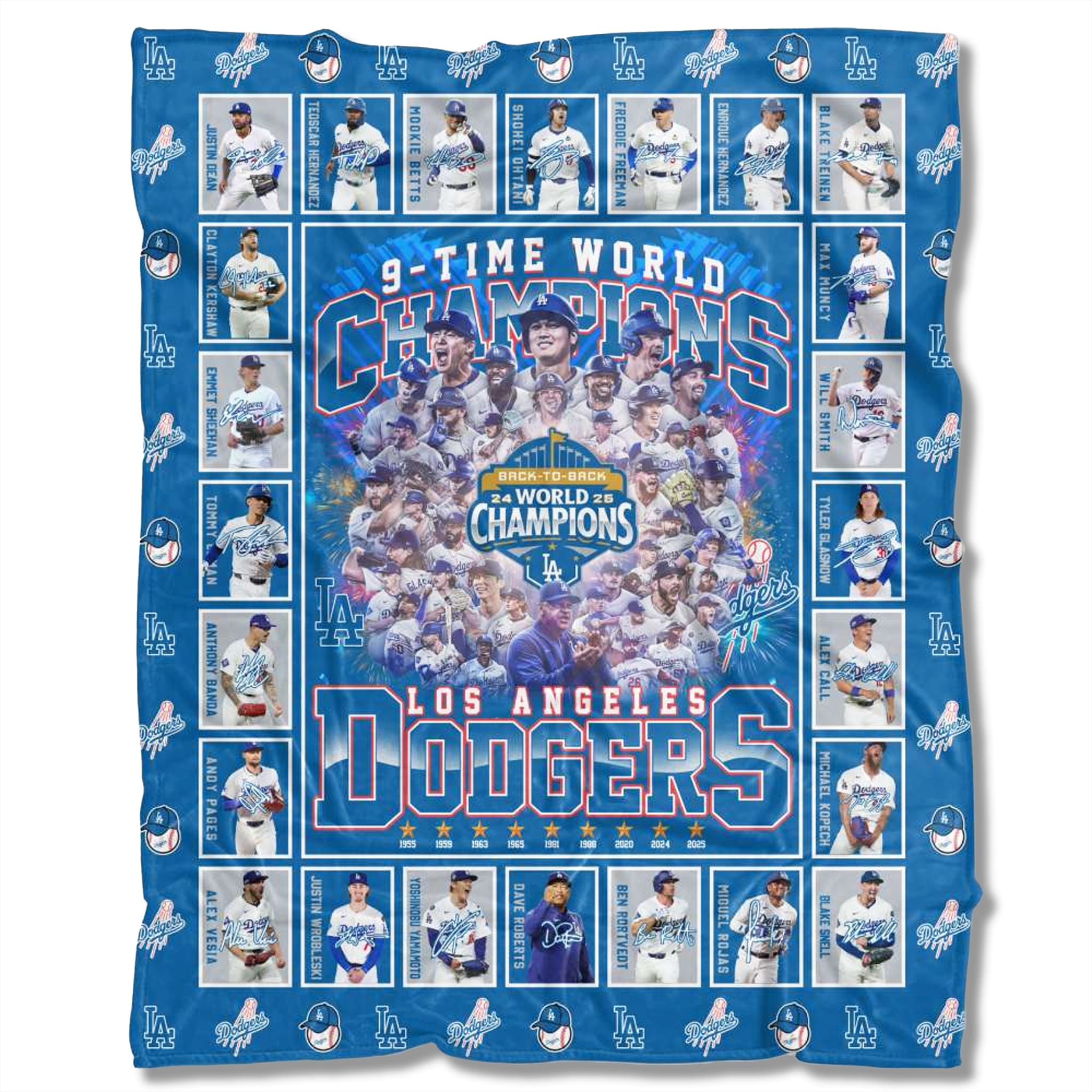 Dodgers 9 Time World Series Champions 2025 Blanket Dodgers 9 Time World Series Champions 2025 Blanket