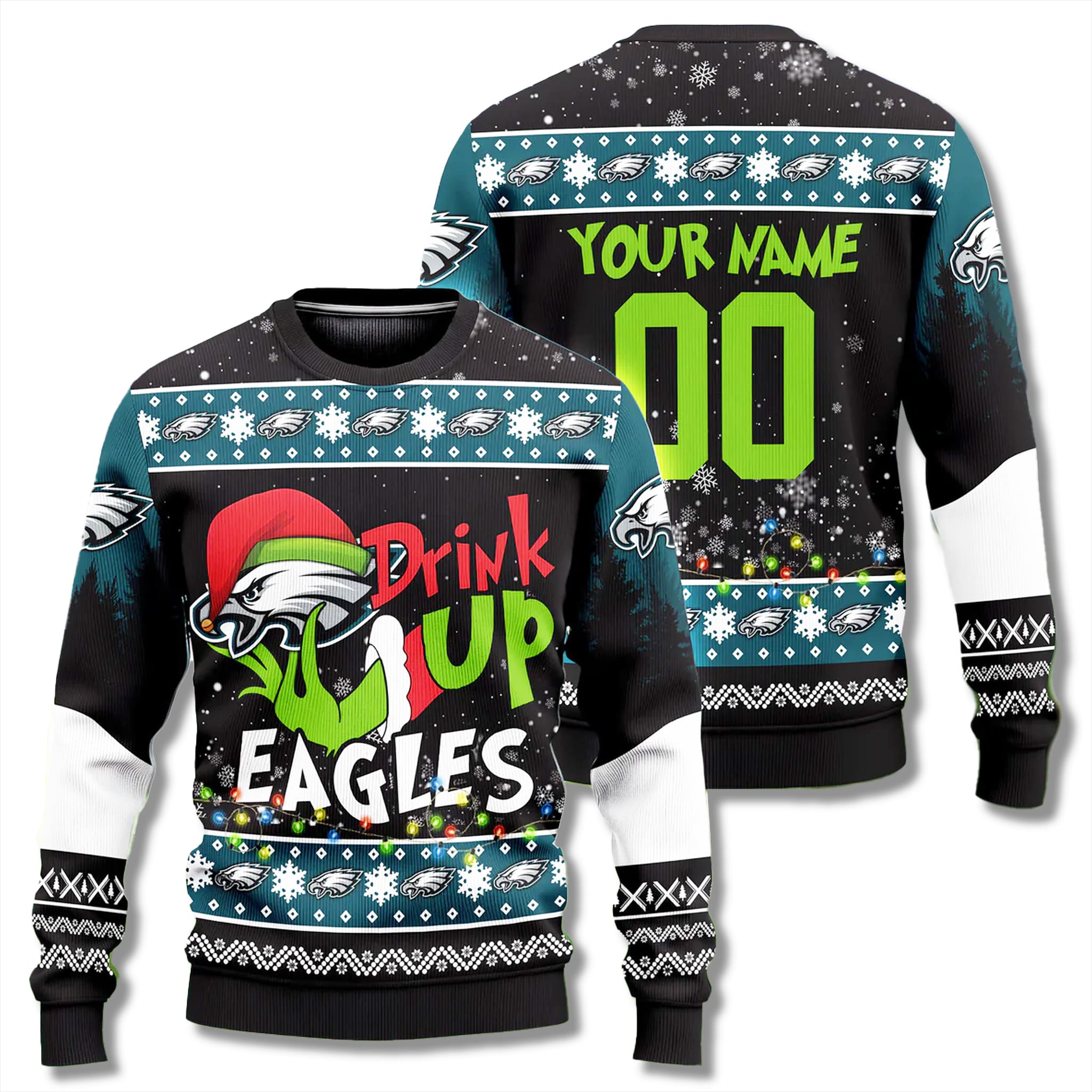 Drink Up Eagles Grnch Ugly Christmas Sweater 2025 2 Drink Up Eagles Grinch Ugly Christmas Sweater 2025