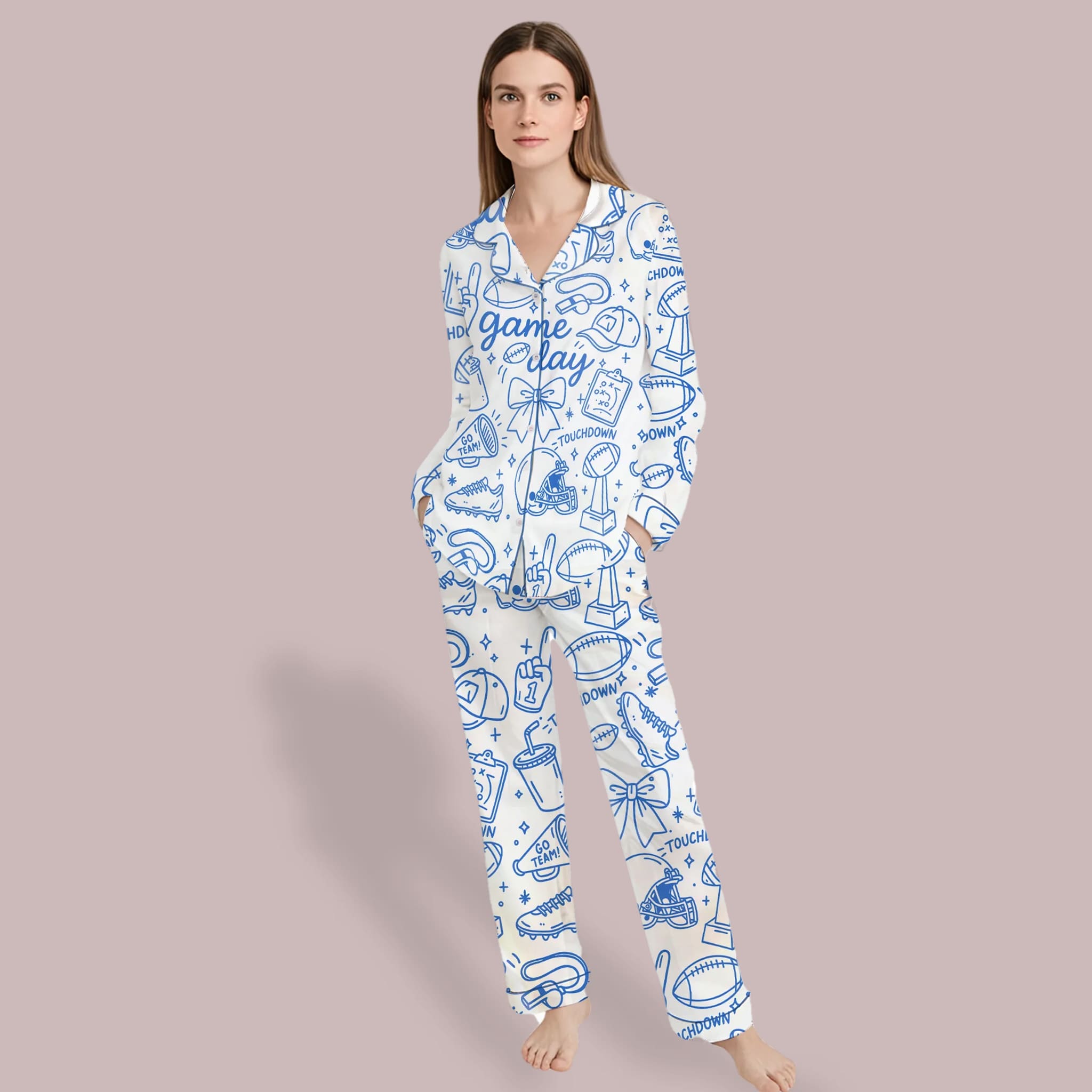 Football Game Day Silky Satin Pajama Set Football Game Day Silky Satin Pajama Set